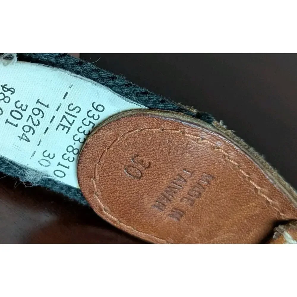 VTG Dooney & Bourke Navy Blue Brown Leather Surcingle Web Belt Womens 30 Preppy